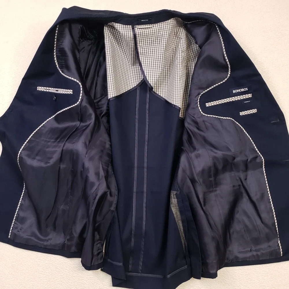 Bonobos Blazer Mens 46R Navy Blue Cotton Standard Fit Partially Lined Sport Coat